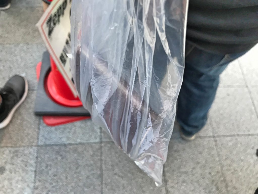 手荷物はビニール袋に入れる。こんなカンジ。